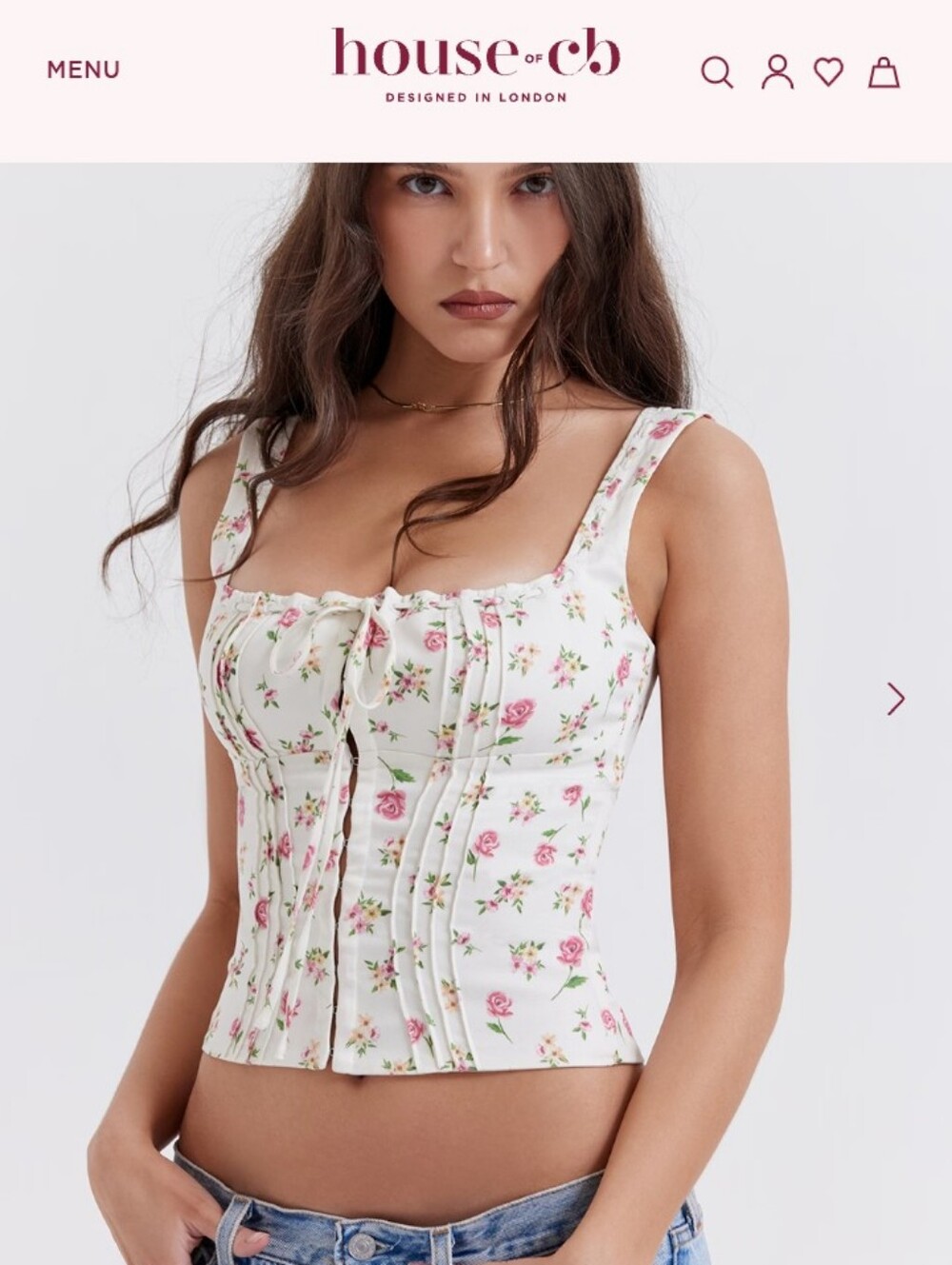 🌁 NWT: HOUSE OF CB; No CHICCA ROSE PRINT FLORAL CORSET TOP, PINK/WHITE, MEDIUM.